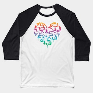 Colorful Yoga Poses Heart Baseball T-Shirt